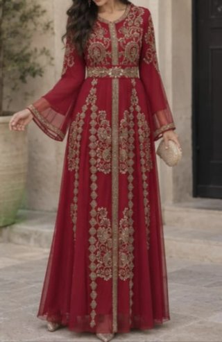 Vestido de fiesta largo rojo con bordados