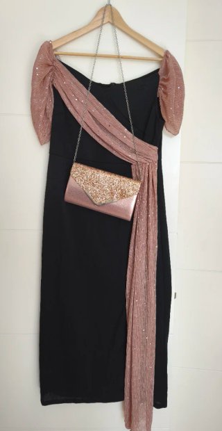 Conjunto vestido bolso Fiesta Negro Rosa  42