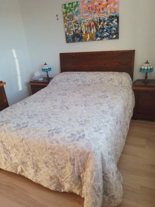 Edredón cama matrimonio. Estampado hojas azul gris