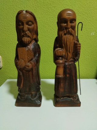 Set de 2 Estatuas de Madera Artesanales