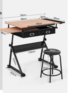 Mesa de Dibujo Ajustable con Taburete