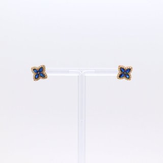 PENDIENTES FLOR CIRCONITAS AZULES Oro 18k
