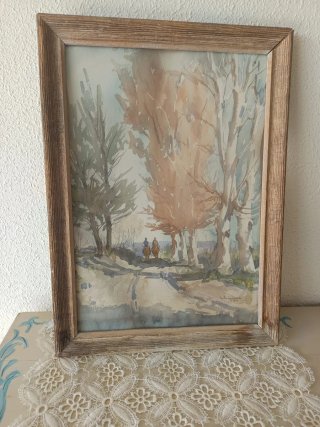 Acuarela Paisaje Otoñal con Marco de Madera