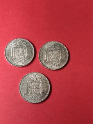 5 PESETAS 1949*50 FRANCO. 3 DUROS CABEZON. BONITOS