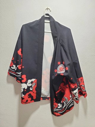 Kimono Japonés Estampado Negro y Rojo