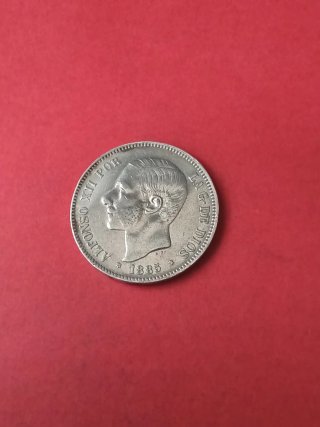 5 PESETAS 1885 *85 . PLATA. ALFONSO XII.