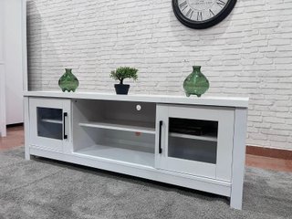 Mesa de TV Blanca con Puertas de Cristal