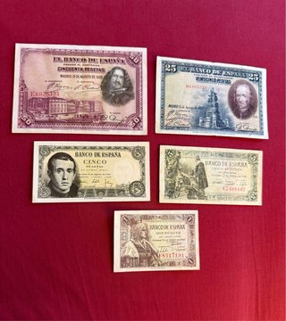Lote de 5 Billetes Antiguos Banco de España