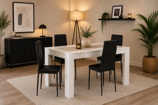 MESA MADERA NUEVA CON 4 SILLAS NEGRAS