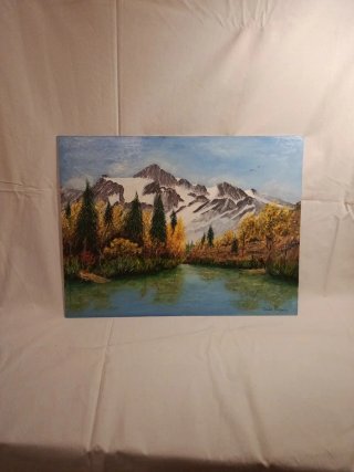 Cuadro al óleo paisaje de montaña