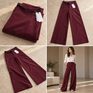 Pantalón Zara Burdeos de Pierna Ancha · Talla L ·