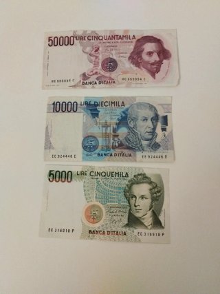 LOTE de 6 BILLETES LIRAS ITALIANAS