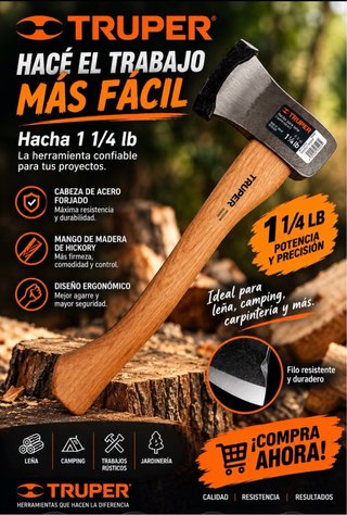 Hacha de mano profesional Truper 1 1/4 lb