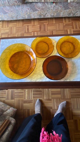 Set de 6 Platos y 1 Fuente Vintage Ámbar