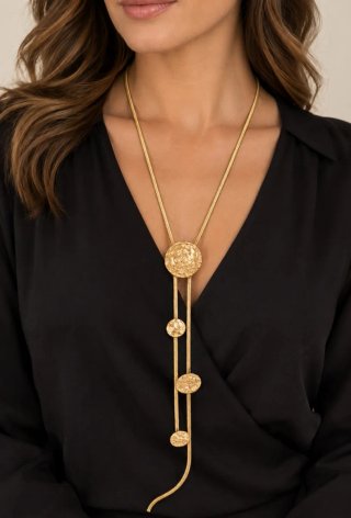 Collar Largo Dorado con Medallones
