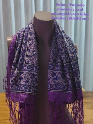 NUOVO Foulard Stampato Viola e Blu 80x80 cm
