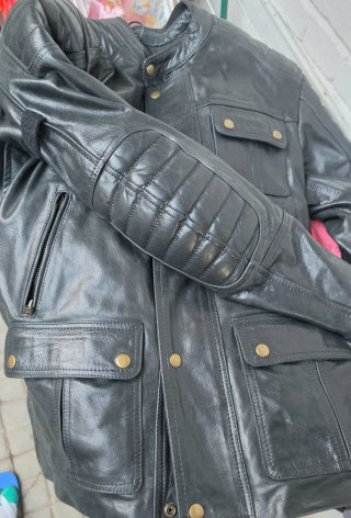 Chaqueta de Moto de Cuero Negra
