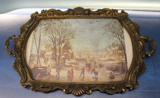 Bandeja marco de bronce y cristal con paisaje de invierno Brueghel el Viejo o Hendrick Avercamp
