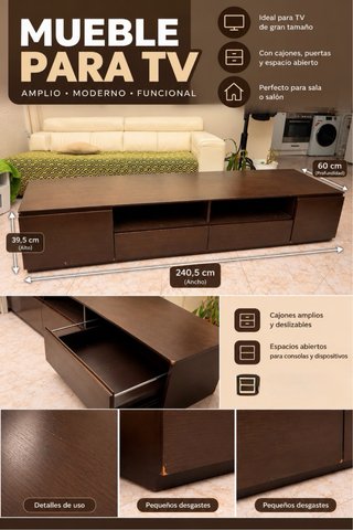 Mueble TV 240 cm color café Alto 39,5 Escribeme
