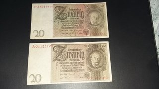 2 Billetes de 20 Reichsmark 1929