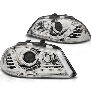 Faros cromados con luz diurna para SEAT Ibiza 2002