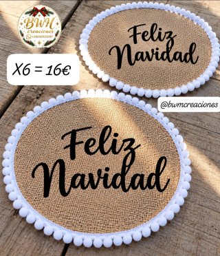 Set de 6 Individuales de Mesa de Yute para Navidad