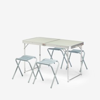 Mesa plegable de camping con 4 taburetes regulable en