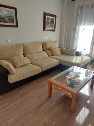 Conjunto de salón: sofá, mesa y cortinas