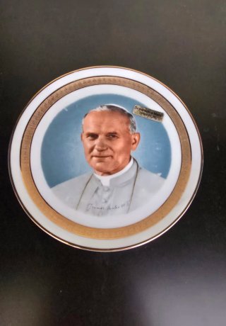Plato Juan Pablo II Galher 1982 borde oro 24k