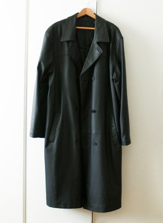 Cappotto lungo in pelle nero uomo
