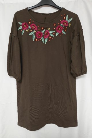 Vestido Kaki con Bordado Floral