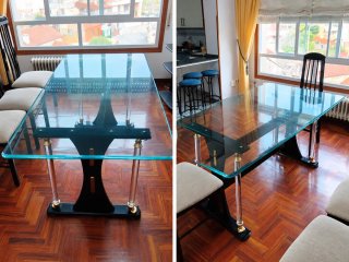 Mesa de comedor con sobre de cristal 0.90 * 1.60 c