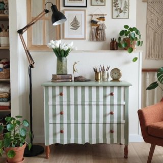 Cómoda de Madera Rayas Blancas y Verdes