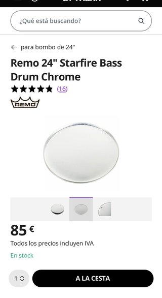 Parche Remo 24 Starfire Bass Drum Chrome