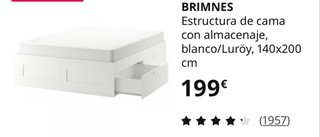 Cama doble Brimnes 140x200 con cajones