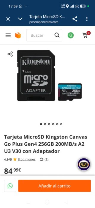 Tarjeta MicroSD Kingston Canvas Go Plus 256GB