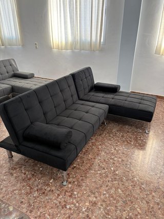 Sofa chaiselongue con cama en negro