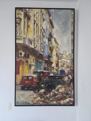 Cuadro al óleo escena urbana