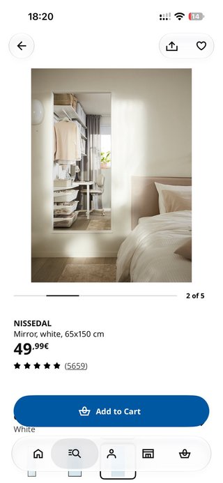 Espejo IKEA NISSEDAL Blanco 65x150 cm