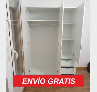 Armario Blanco con Estantes y Cajones