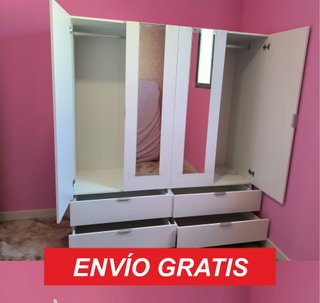 Armario Blanco con Espejos y Cajones
