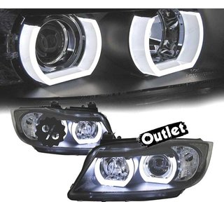 EV FAROS BMW E90 E91 05-08 XENON OJOS ANGEL U LED 3D NEGRO R