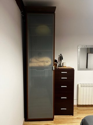 Armario de madera con puerta de cristal