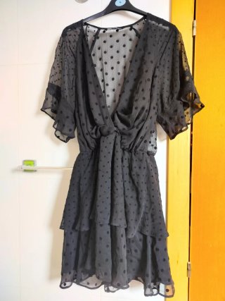 Vestido Negro de Lunares Zara Talla XS
