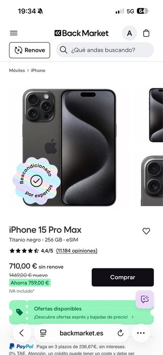 iPhone 15 Pro Max 256GB Titanio Negro