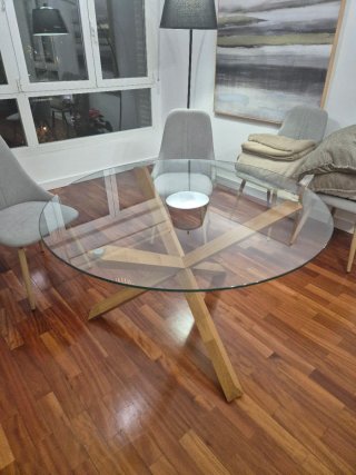 Mesa de Comedor Redonda de Cristal y Madera