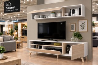 Mueble de Salón Moderno Blanco y Madera