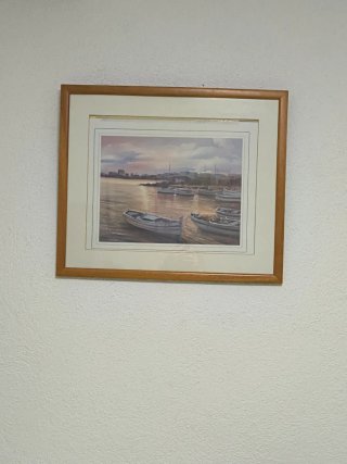 Quadro paesaggio marino con cornice in legno
