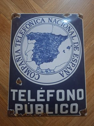 Cartel Esmaltado Teléfono Público