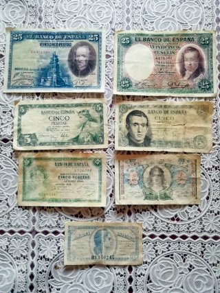 BILLETES ANTIGUOS-LOTE 7 BILLETES 25,5,2ptas50cent